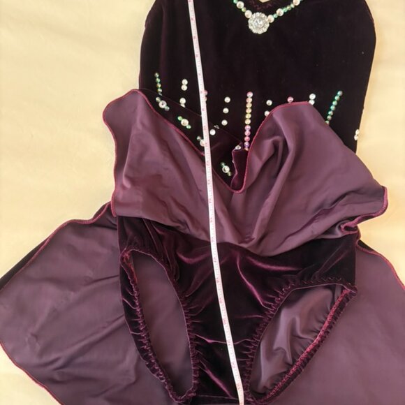 Purple Halter - Jazz Age Velvet Figure Skating Dress + Custom Crystals - XS/S - Picture 12 of 14